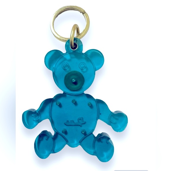 Pomellato Teddy Bear Blue Lucite 18kt Gold Plated Key Ring Large Signed - Picture 2 of 2